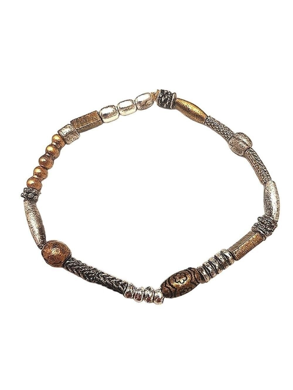 Chico's Retired Elegant Silver and Gold Beaded Bracelet 7"